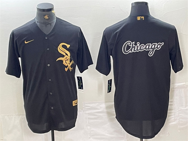 Men's Chicago White Sox Black Team Big Logo Cool Base Stitched Jersey Men's Chicago White Sox Black Team Big Logo Cool Base Stitched Jersey